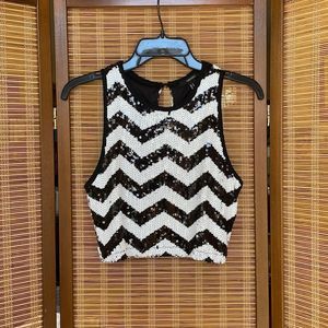 ✨ DONATING SOON ✨ Black & White Zigzag Sequin Crop Top